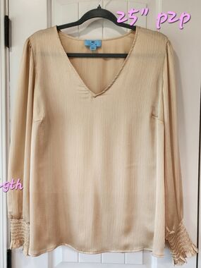 CeCe Gold V-Neck Long Sleeve Blouse